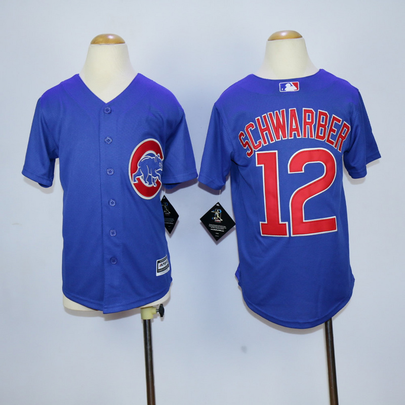 Youth Chicago Cubs 12 Schwarber Blue MLB Jerseys